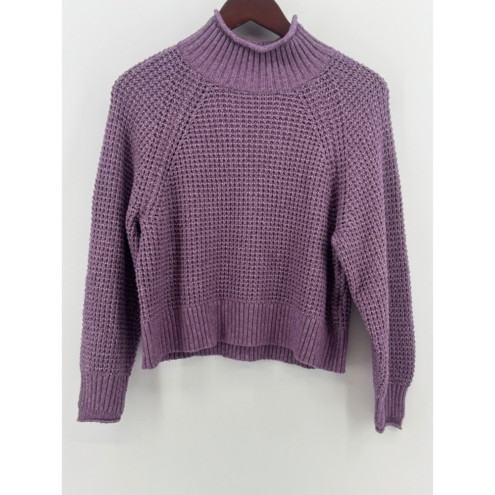 American Eagle Purple Waffle Knit Mock Neck Sweater Small Pullover Raglan Sleeve
